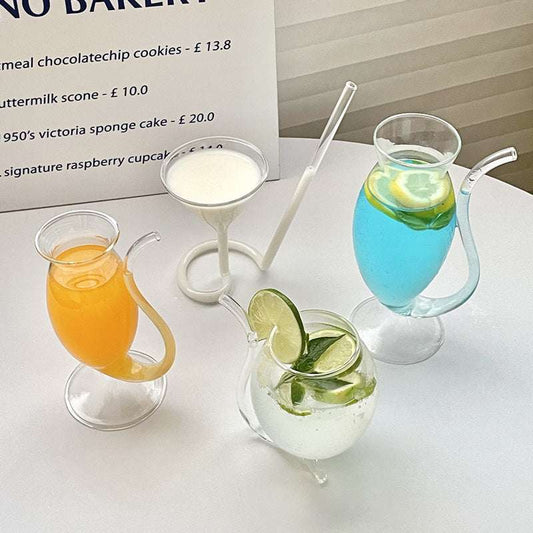 Unique Glass Tail/Straw Cocktail Glasses